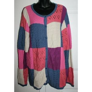 CJ Banks 1x Pointelle Knit Patchwork Cardigan
